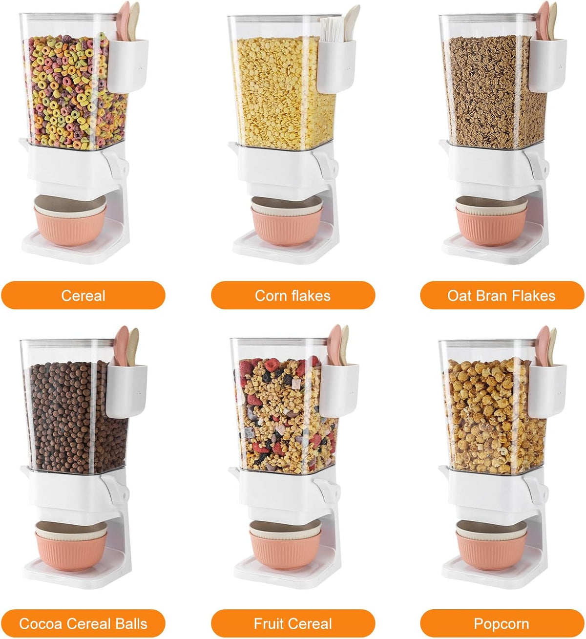 Cereal Dispenser Countertop 2 Pack with Bowls Spoons Cutlery Box,5.5 QT Dry Food Dispenser Snack Organizer Containers Storage with Lids for Pantry Kitchen Organization Oatmeal Nut Granola Candy