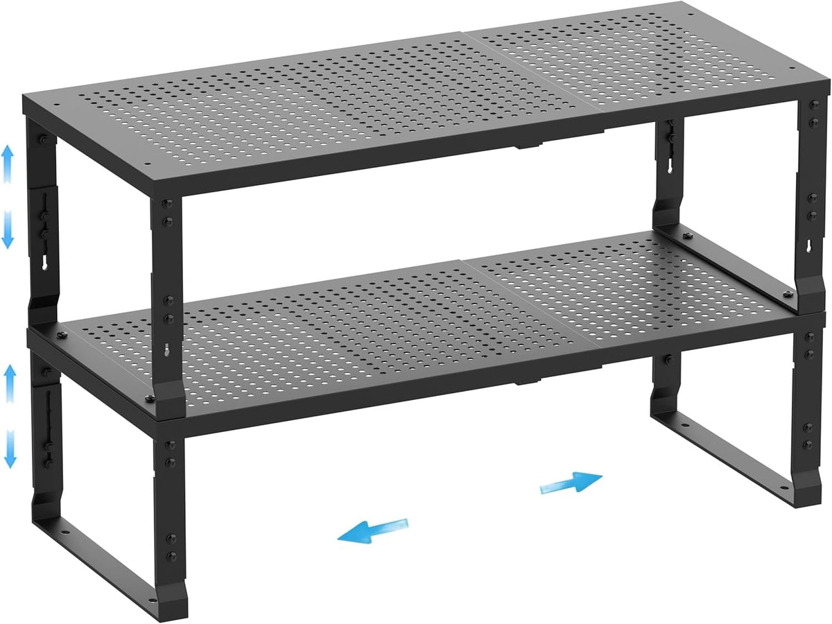 Expandable Spice Rack,Stackable Storage for Cabinet, Multi-Functional Kitchen Shelving,Height-Adjustable,Sustainable Organizer Solution(2Packs/Black/Medium)