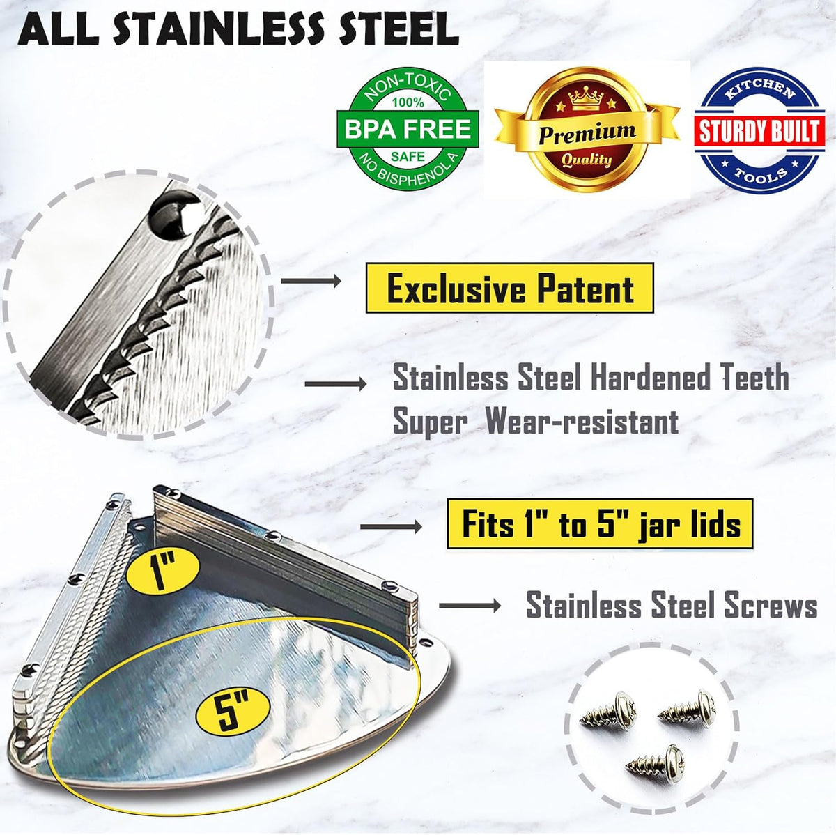 Upgraded Stainless Steel Jar Opener for Seniors, Under Cabinet Jar Openers for Weak Hands, Jar Lid & Bottle Cap Opener Tool, Under Counter Can Opener, One Handed Jar opener