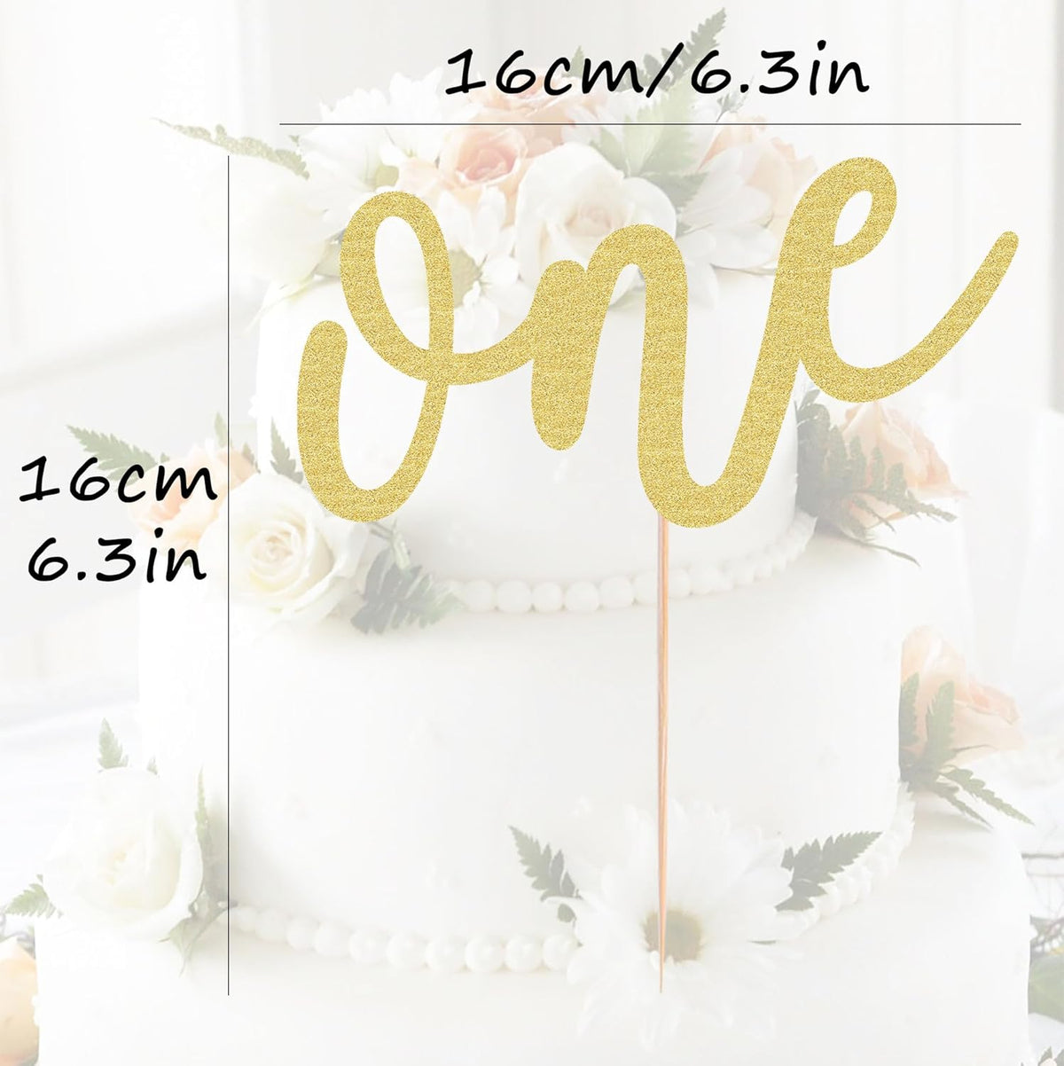 First Birthday Cake Topper - Gold Glitter One Cake Decorating Supplies for Girls and Boys, Perfect for Baby Shower/Gender Revealing Party/Baby Party Photo Booth Props
