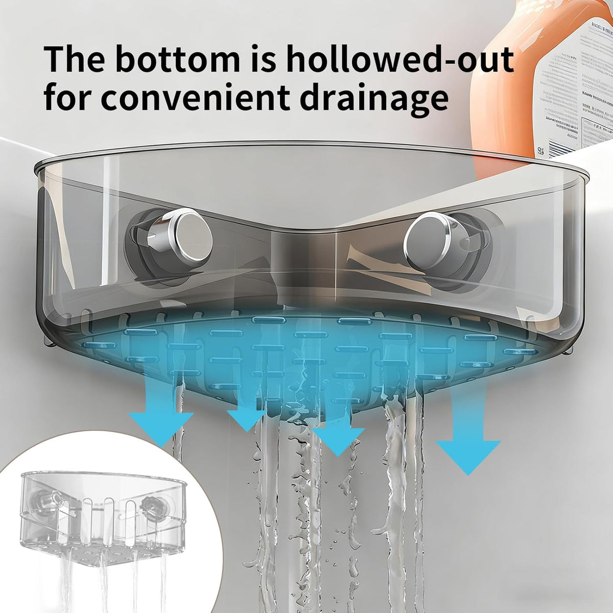 2PCS Suction Cup Sink Corner Rack,2 Size Suction Sinkware Organizer,Triangle Sink Strainer Basket with Drain Hole, Corner Sink Trash Catcher for Leak-Proof Food Waste Catcher for Clean Sink
