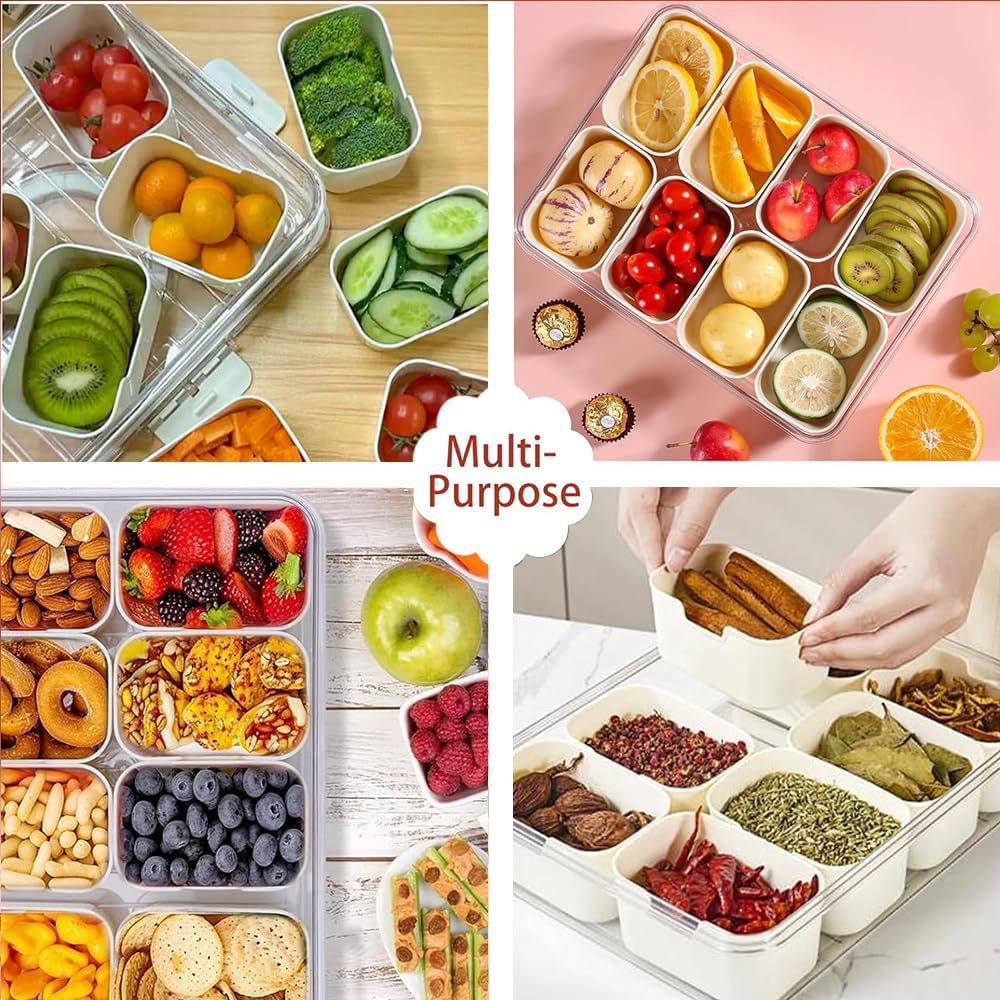 Snack Box Container, Divided Serving Tray with Lid and Handle Snackle Box Container, Snack Organizer for Adults Fruit, Veggie, Perfect for Party, Entertaining