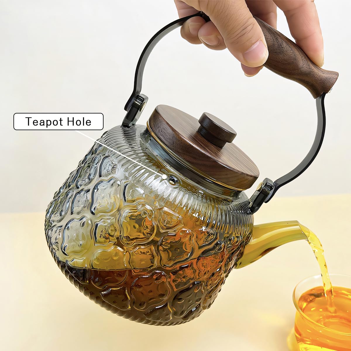 IwaiLoft Stovetop Safe Glass Teapot with Malus Spectabilis Pattern Removable Infuser Fine Borosilicate Tea Pot perfect for Fruit Flowering Tea Canister Premium Quality Tea Kettle Gift(Transparent)