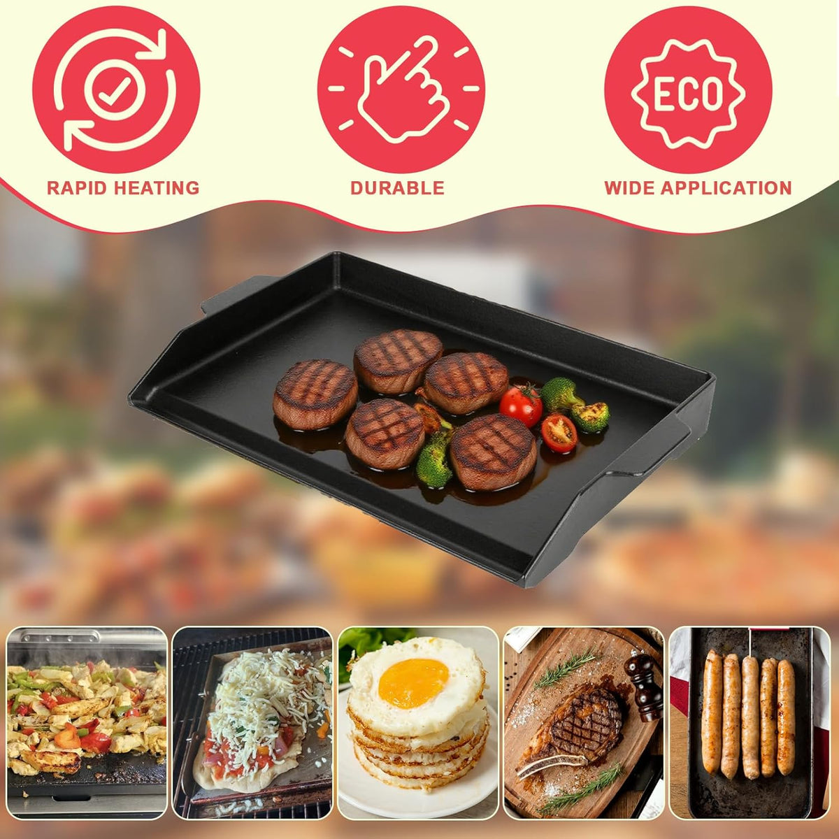 Universal Griddle Insert for Gas Grill, Cast Iron Flat Top Griddle for Stove 4 Burner, Pre-Seasoned Matte Porcelain Enamel Grill Plate for Camp Chef/Charbroil Etc. All Gas & Charcoal Grill 23" x 16"