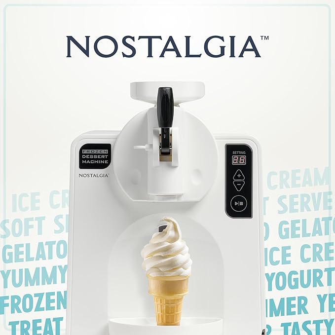Nostalgia Easy-Dispensing Soft Serve Ice Cream & Frozen Dessert Machine, Makes 1 Quart of Ice Cream, Milkshakes, Frozen Yogurt, Gelato in Minutes, Ice Cream Sandwiches, With LED Display, White