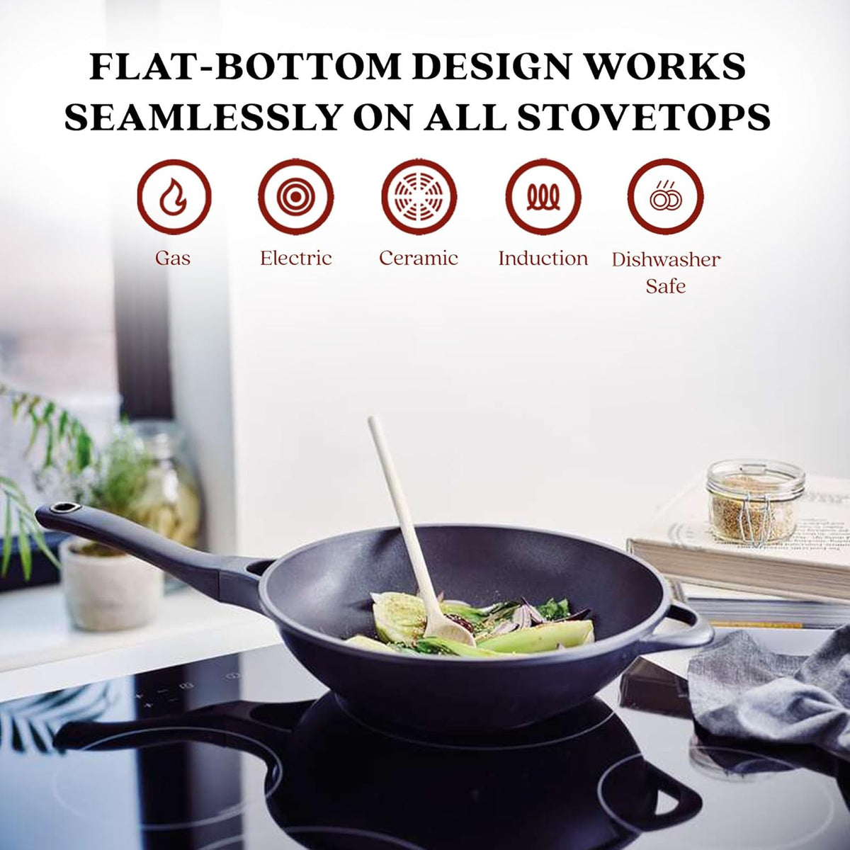 Alva Energy 12" Ceramic Nonstick Wok – PFAS-Free, Non-Toxic Cookware – Fast, Even-Heating Recycled Aluminum with Stay-Cool Handle – Induction Ready & Easy to Clean
