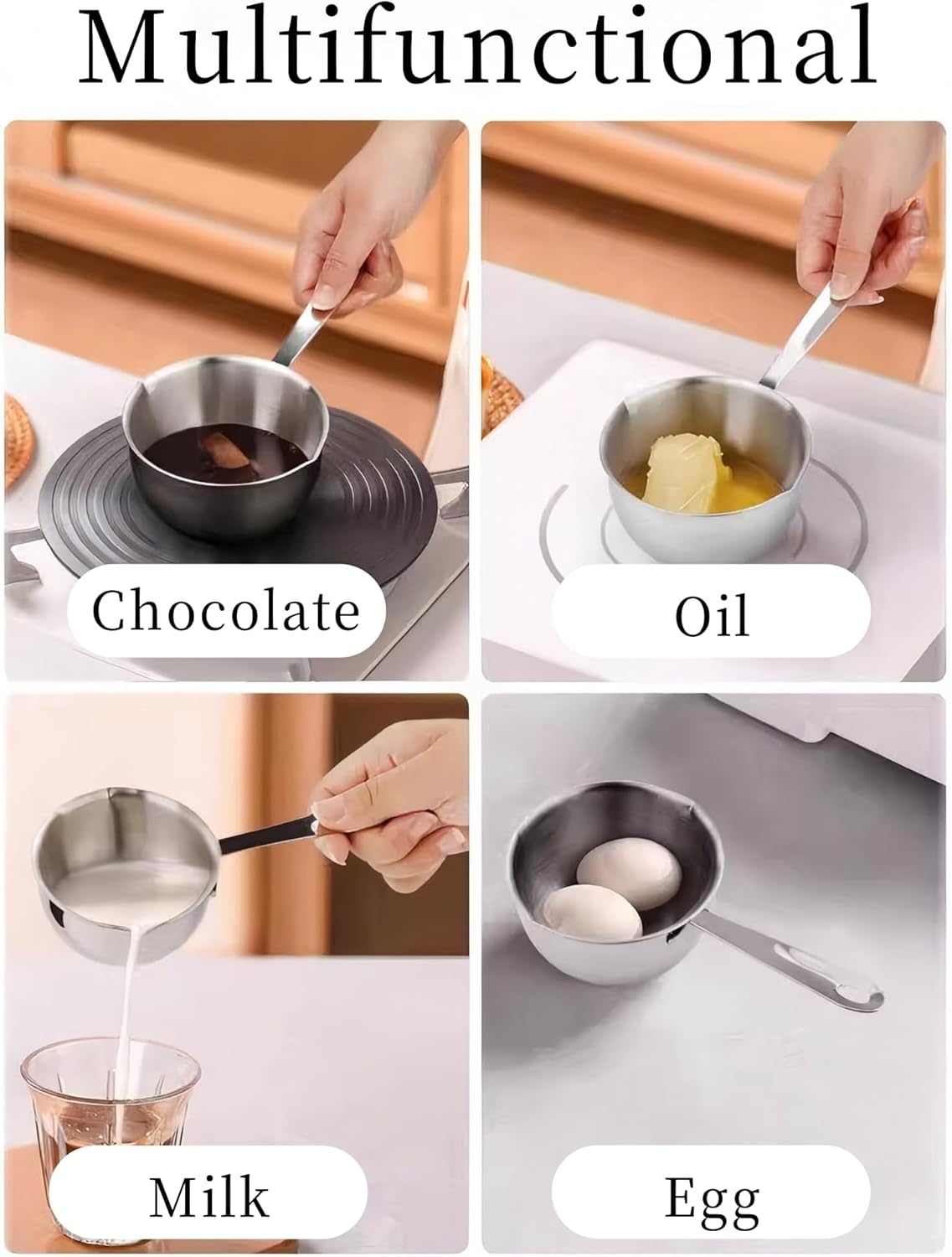 Stainless Steel Butter Warmer, Mini Butter Melting Pot with Dual Pour Spout Small Saucepan Milk Pan for Coffee Smaller Liquid Portions (150ML)