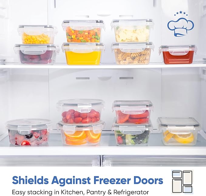 Chef's Path 32 Piece Airtight Food Storage Containers with Easy Snap Lids, 16 Containers and Lids, Stackable Kitchen and Pantry Canisters for Meal Prep and Food Storage - Transparent