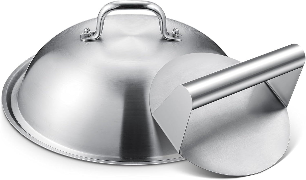 homenote Griddle Accessories for Blackstone, Commercial Grade 12 Inch Heavy Duty Melting Dome with Round Stainless Steel Smash Burger Press Perfect for Flat Top Hibachi Grill Outdoor Indoor