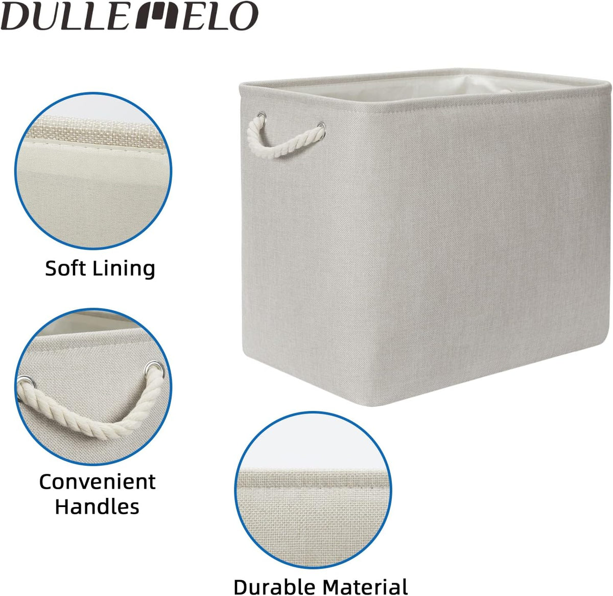 DULLEMELO 2-Pack Large Storage Baskets for Organizing Canvas Fabric Storage Basket Bins With Rope Handles for Shelf Clothes Empty Gift Basket (Beige)