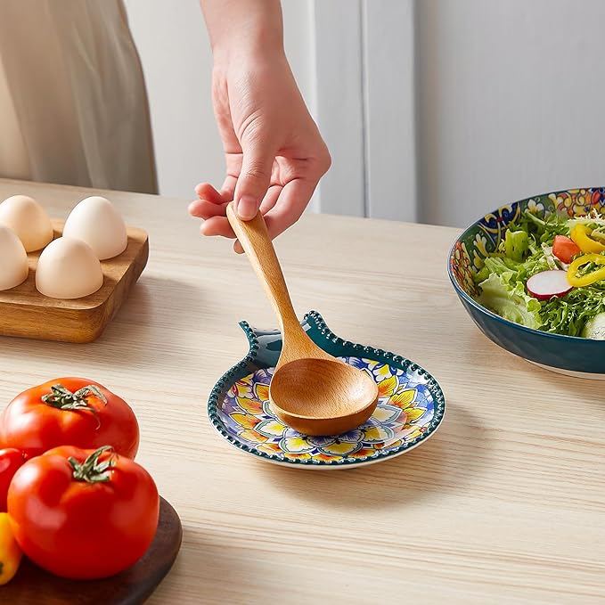 vancasso Ceramic Spoon Rest for Stove Top, 7.7 Inch Cooking Spoon Holder for Kitchen Counter Decor, Spoon Holder for Coffee Spoon Rest, Spoon Cradle, Spatula, Spoons or Tongs, Decorations, Green