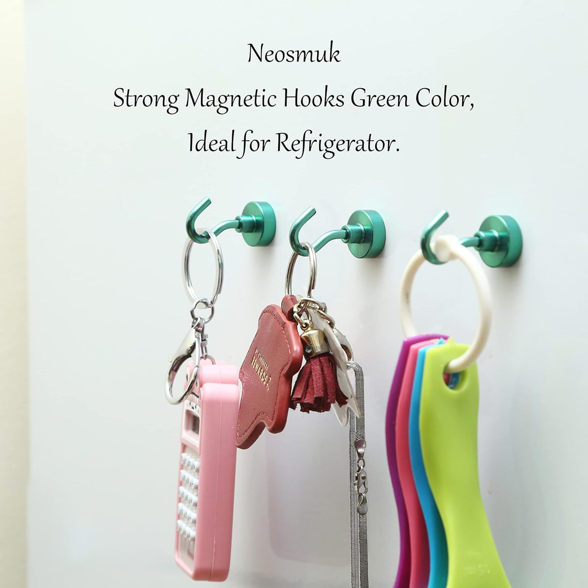 Neosmuk Magnetic Hooks,30lb+ Heavy Duty Earth Magnets with Hook for Refrigerator, Extra Strong Cruise Hook for Hanging, Magnetic Hanger for Cabins, Grill (Green, Pack of 10)