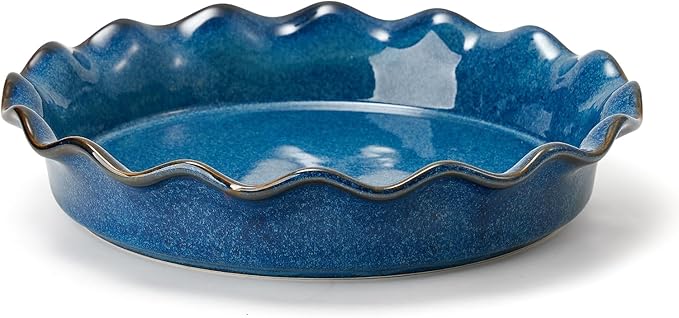 SIDUCAL Ceramic Pie Pan for Baking,Reusable NonStick Ceramic Pie Plate with Ruffled Edge,Deep and Fluted Pie Dish for Apple Pie,Quiche,Pot Pies, Tart, etc (Active Blue, 10.5 INCHES)