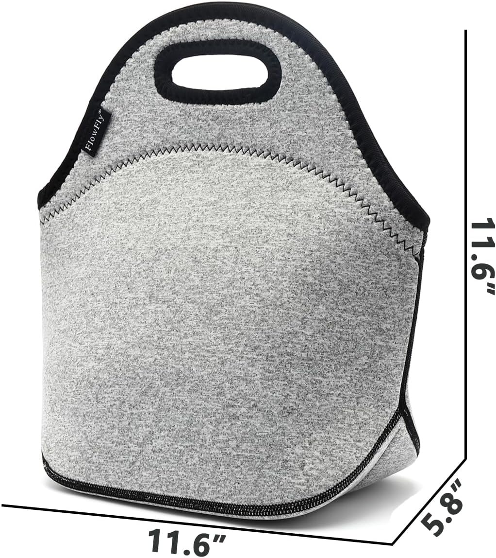 FlowFly Neoprene kids Lunch box Insulated Soft Bag Mini Cooler Thermal Meal Tote Kit for Boys, Girls,Men,Women,School,Work, Office, Grey