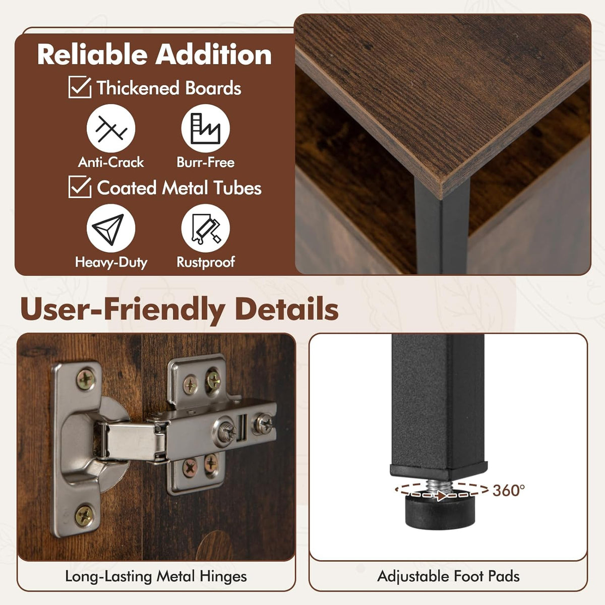 Buffet Cabinet, Industrial Storage Cabinet with Doors and Shelves, Wood Buffets & Sideboards, Farmhouse Coffee Bar, Rustic Console Table for Kitchen, Dining Living Room, Entryway