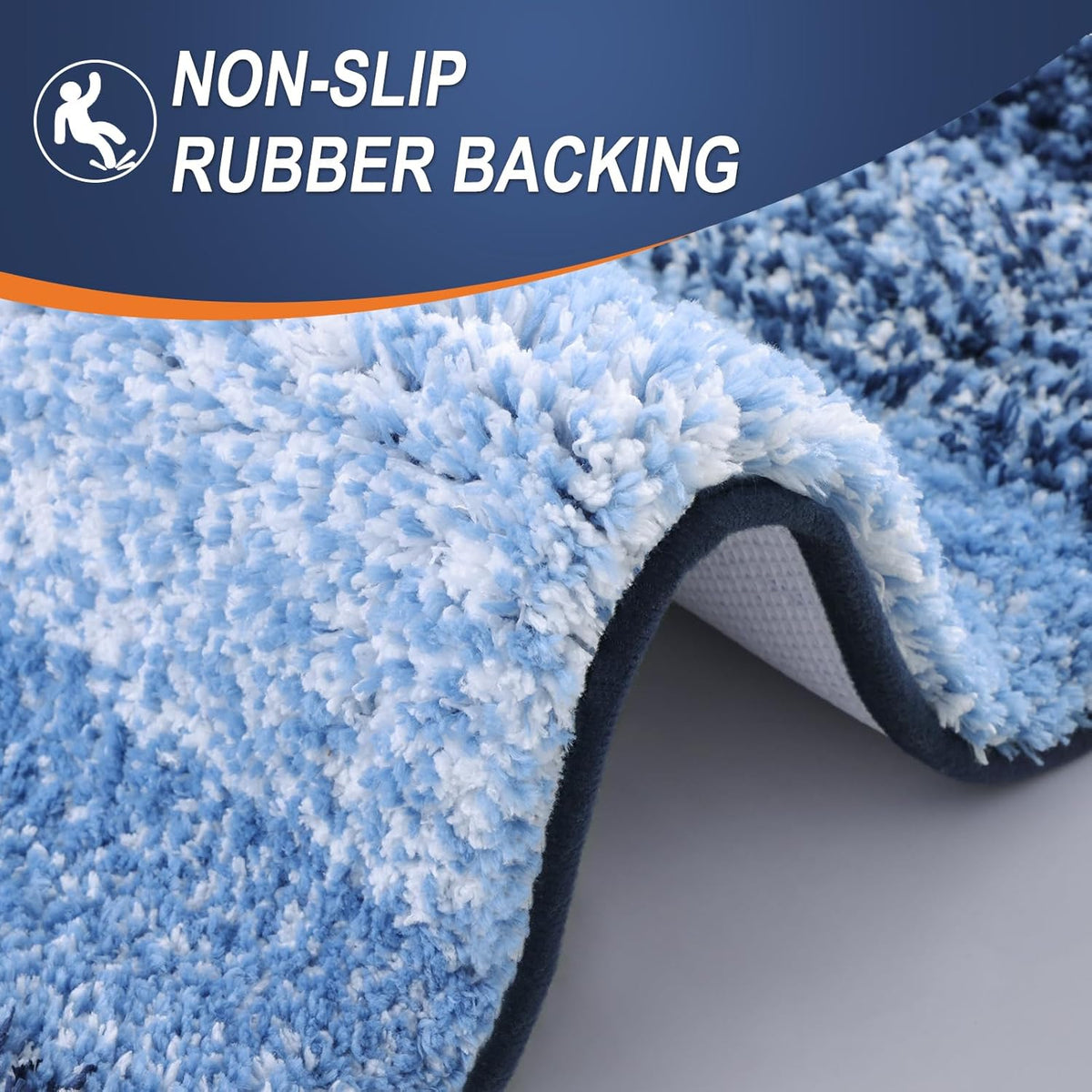 OLANLY Bathroom Rug Mat 59x24, Extra Soft and Absorbent Microfiber Bath Rugs, Non-Slip Plush Shaggy Bath Carpet Runner, Machine Wash Dry, Bath Mats for Bathroom Floor, Tub and Shower, Navy