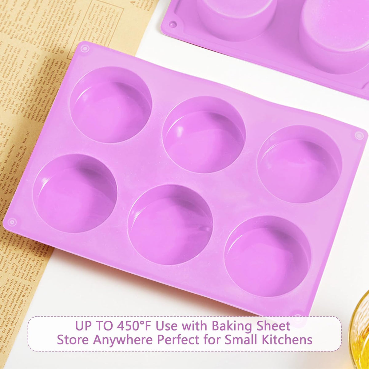 3-Pack Jumbo 6-Cup Silicone Muffin Pan Silicone Muffin Pan - Non-Stick Baking Mold for Cupcakes, Cornbread, Eggs - Purple