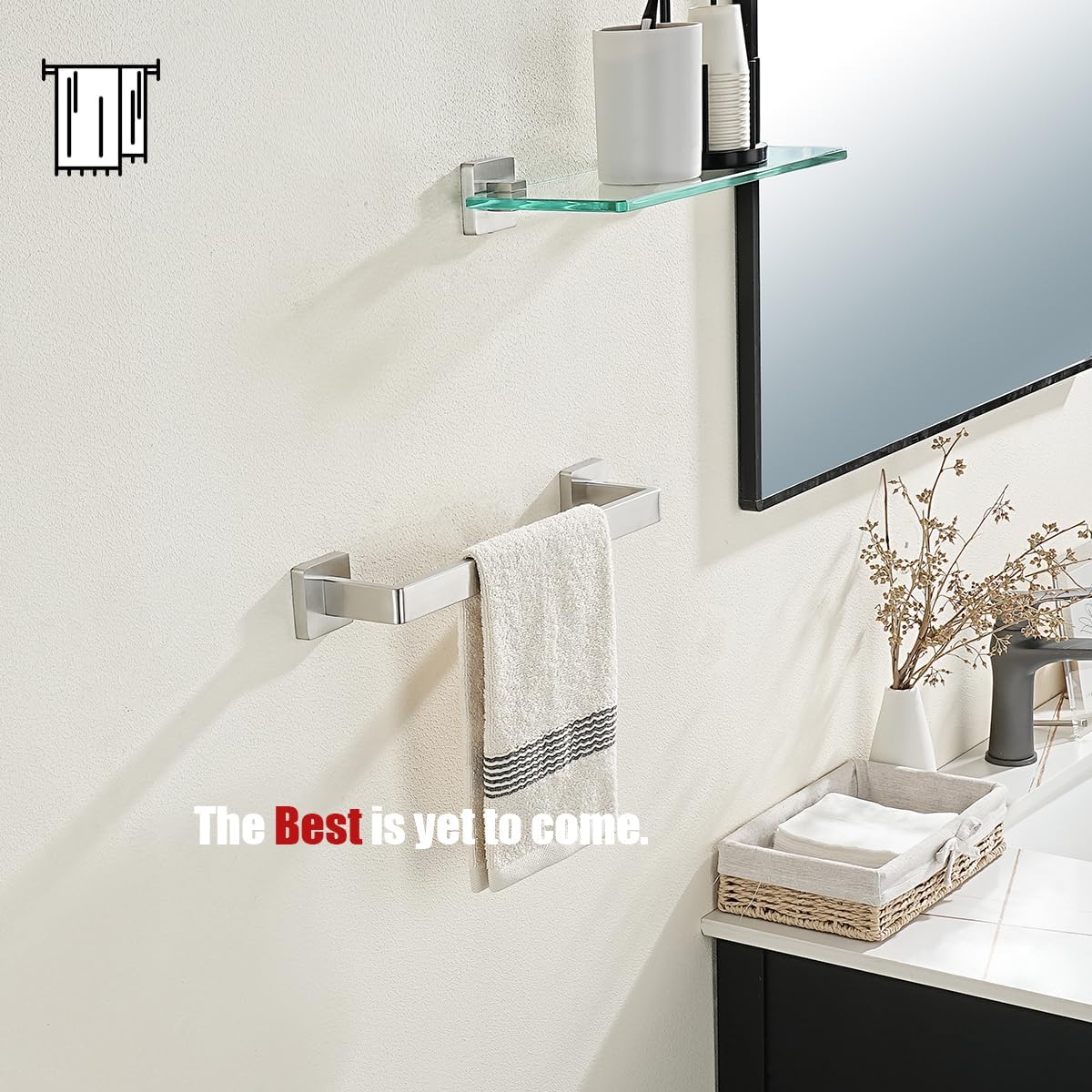 JQK Brushed Towel Bar, Rounded Edges 18.41 Inch Towel Rack, 304 Stainless Steel Bathroom Wall Mount, Useable Length 16 Inch, TB250L16-BN