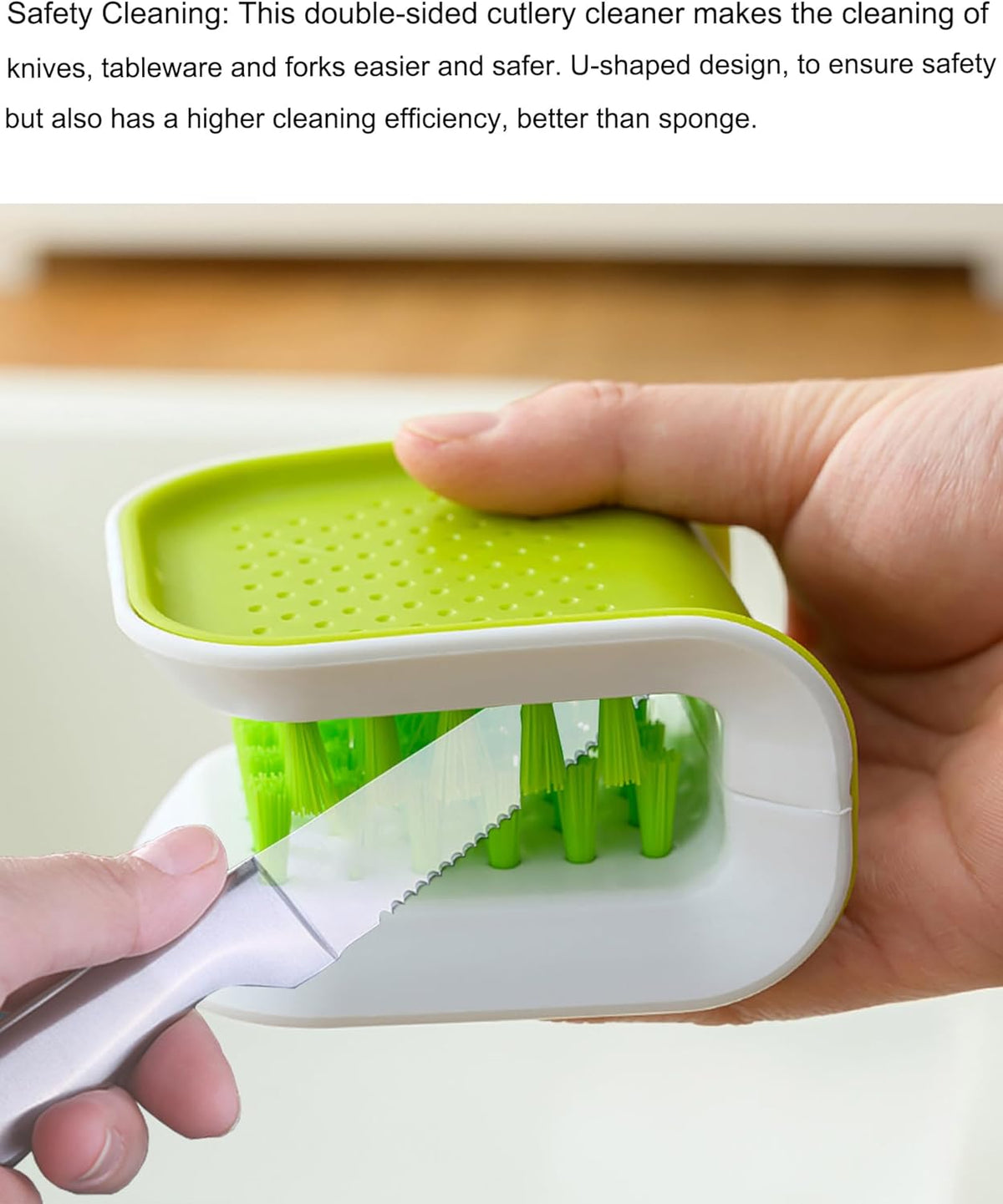 Blade Knife Cleaner 2PCS Kitchen Washing Brush Chopsticks Cutlery Cleaning Brush Double-Sided Knife Scrubber