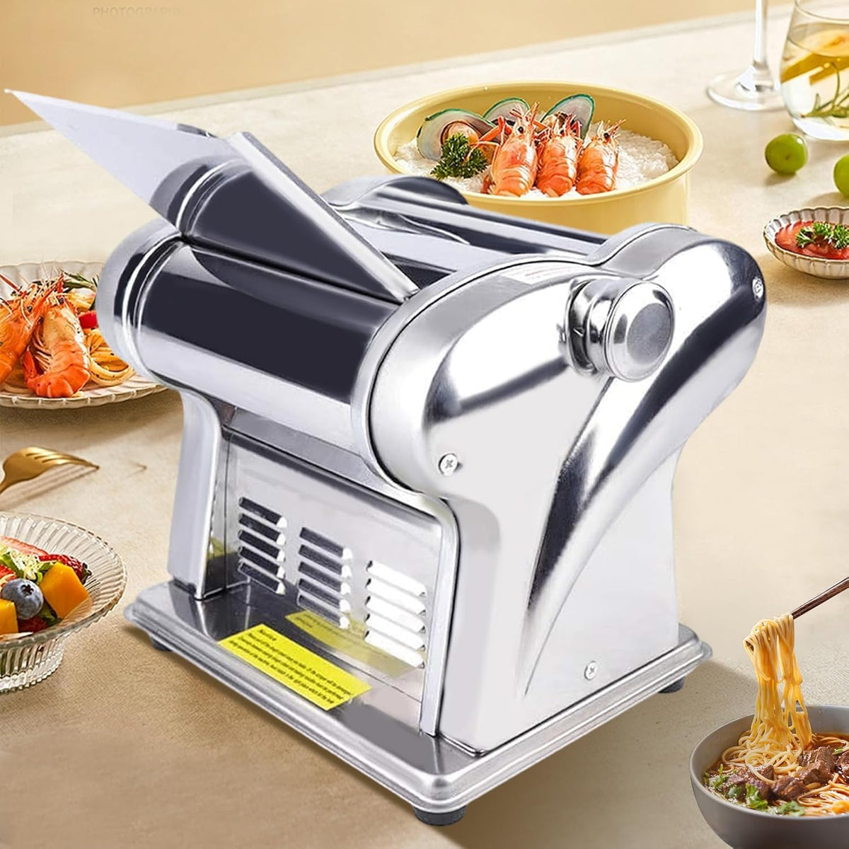 Pasta Machine, Homemade Stainless Steel Manual Roller Pasta Maker with Adjustable Thickness Settings