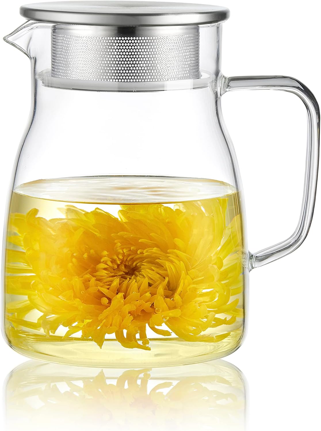CNGLASS One-Touch Glass Teapot, 27oz(800ml) Glass Tea Kettle with Stainless Steel Filter Lid, Stovetop Safe Loose Leaf Tea Maker