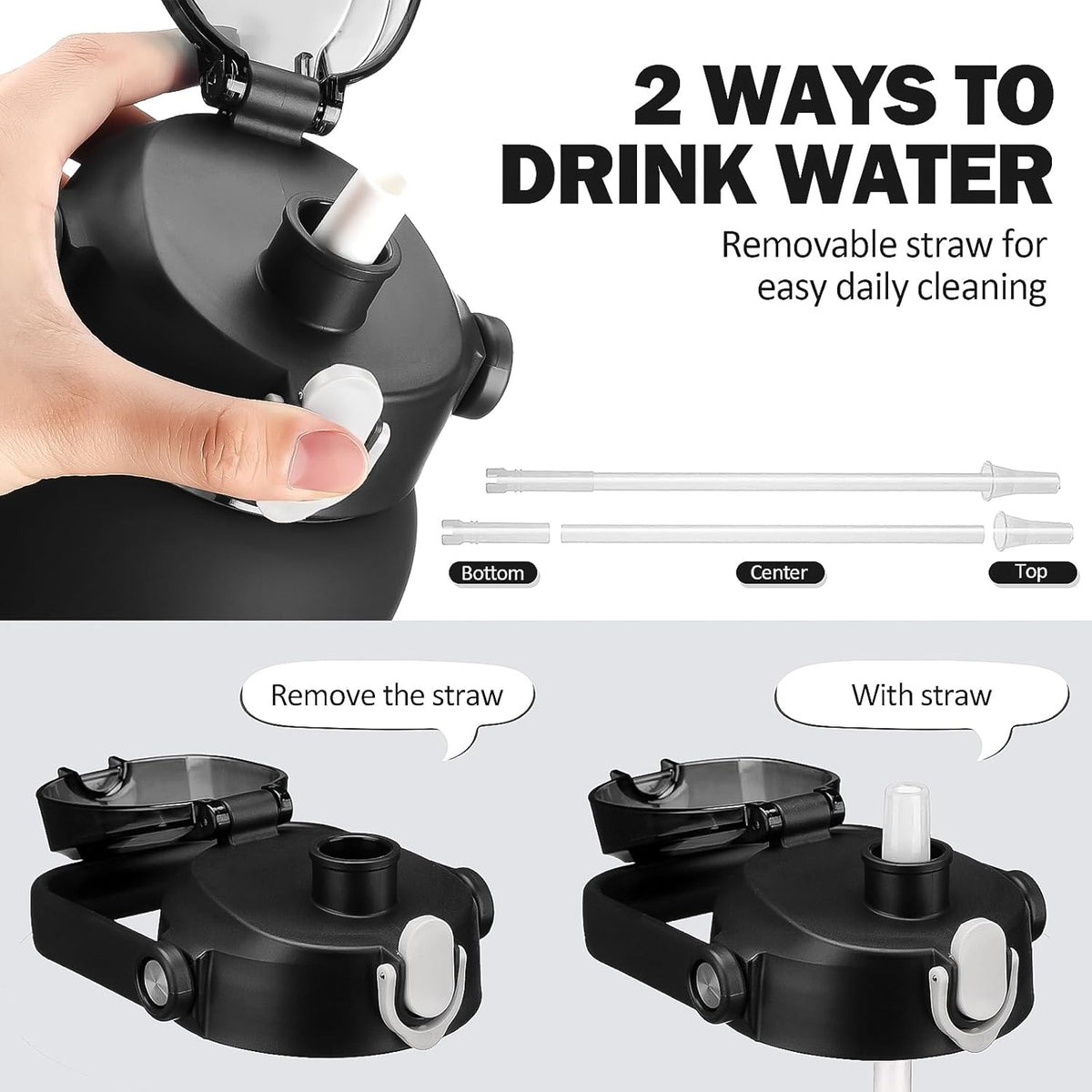 kytffu 56oz Glass Water Bottles with Straw, Motivational Glass Bottle with Silicone Sleeve and Time Marker, Leakproof Large Glass Water Jug for Gym Home Office, Black.