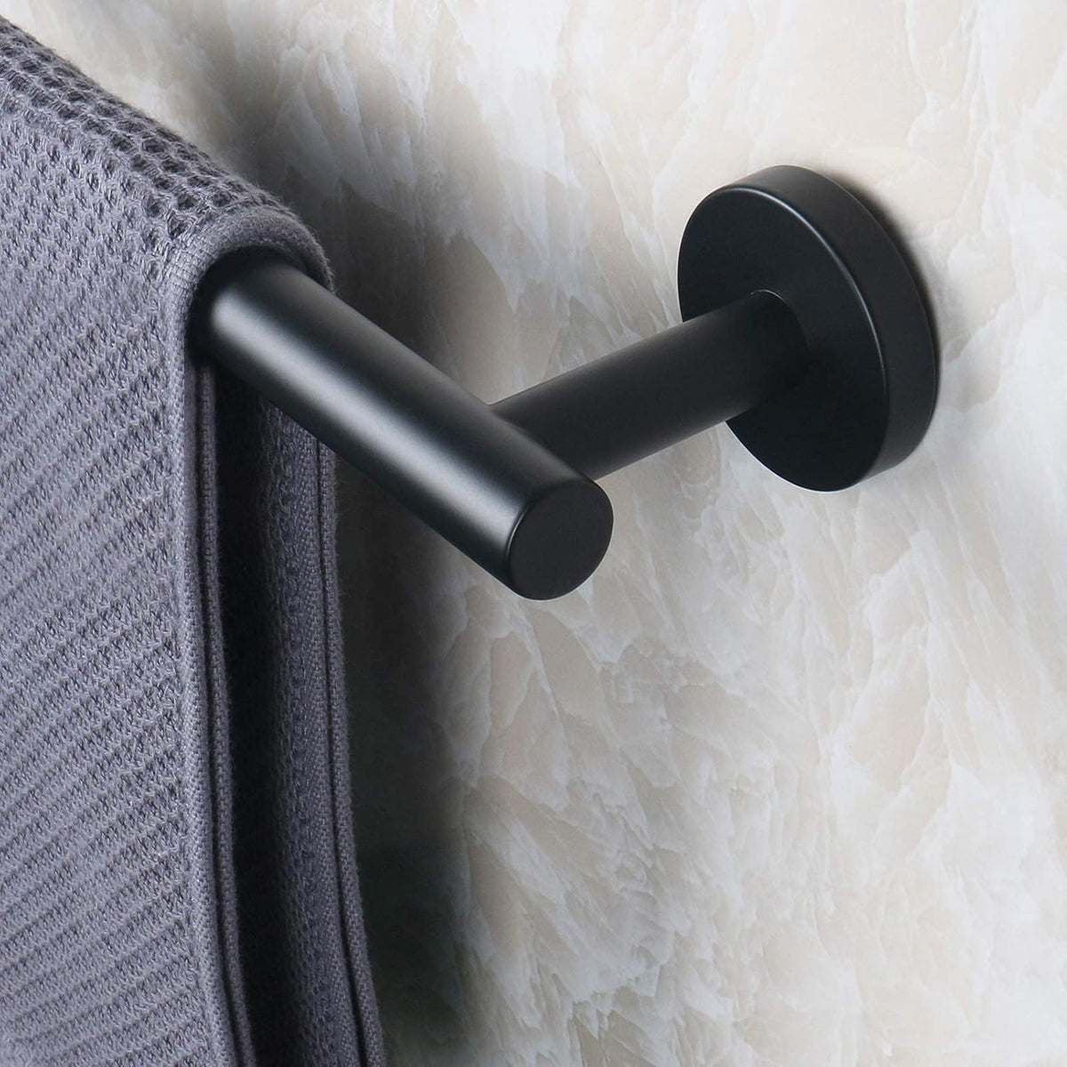 NearMoon Bath Towel Bar, Bath Accessories Thicken Stainless Steel Shower Towel Rack for Bathroom, Towel Holder Wall Mounted (1 Pack, Matte Black, 16 Inch)
