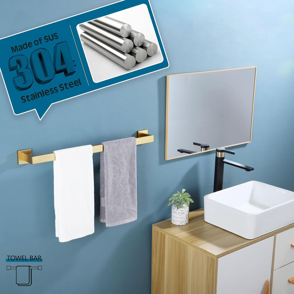 KOKOSIRI 20 Inch Towel Bar Bathroom Towel Bar Kitchen Dish Cloths Hanger Hand Towel Holder Stainless Steel Wall Mount, Brushed Gold, B4003BG-L20