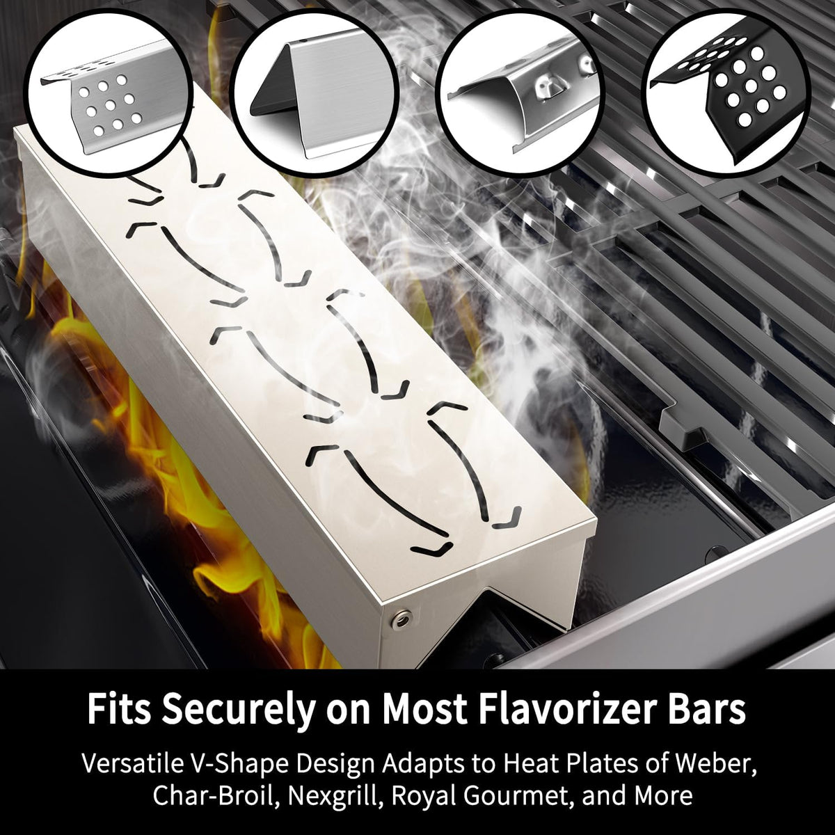Smoker Box for Gas Grilling | 2 Pack Wood Chip Smoke Box for Gas Grill | V-Shaped Design for Maximum Smoke Production | Durable & Convenient Hinge Lid - Set of 2 Sizes (12" & 11.25")