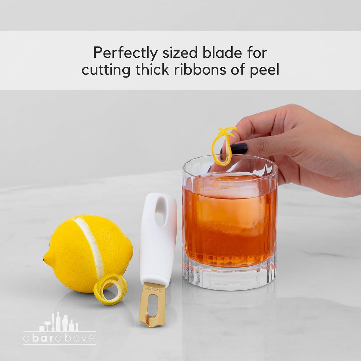 A Bar Above White Handle Gold Blade Channel Knife, Elegant Garnish Tool for Chefs and Bartenders, Citrus Peeler and Lemon Zester for Cocktails, Culinary Dishes, and Home Entertaining