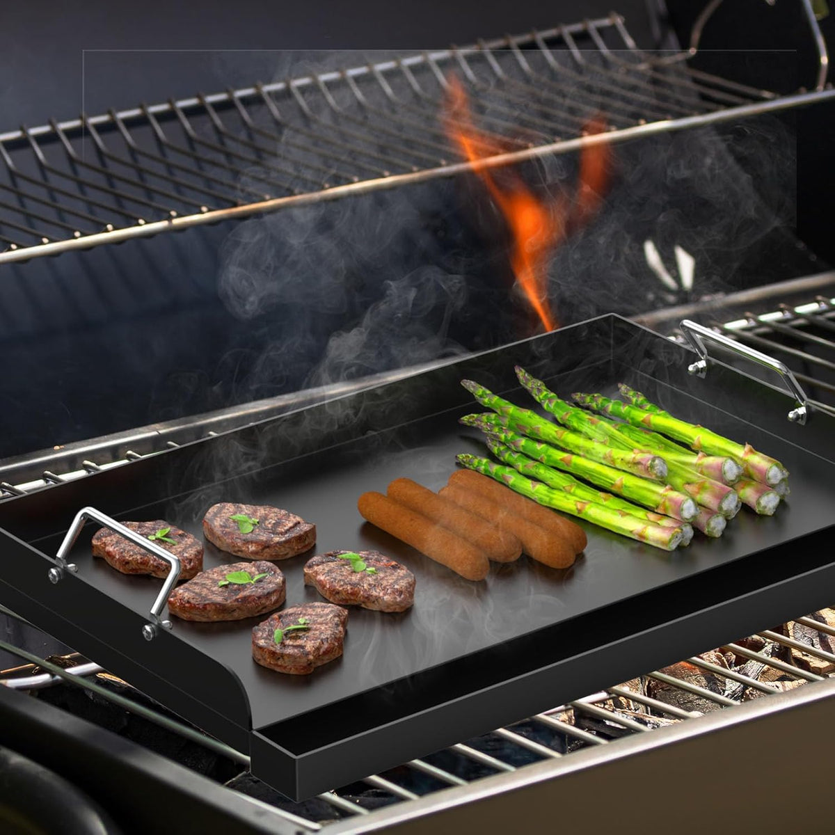 LS'BABQ Universal Flat Top Griddle for Gas/Electric/Charcoal Grills, 25" x 16.5" Nonstick Carbon Steel Cooking Griddle for Weber, Nexgrill, Charbroil, Camp Chef,Kenmore Skillet Plate Teppanyaki Insert