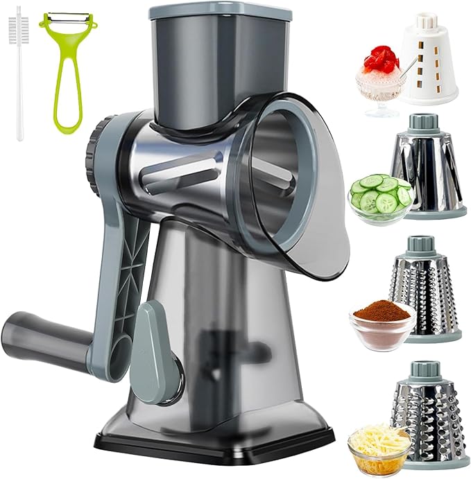 Cheese Grater,Rotary Cheese Grater with Handle, Multifunctional Rotary Cheese Shredder Effortlessly Grates Cheese, Vegetables, and Fruits (Blue)