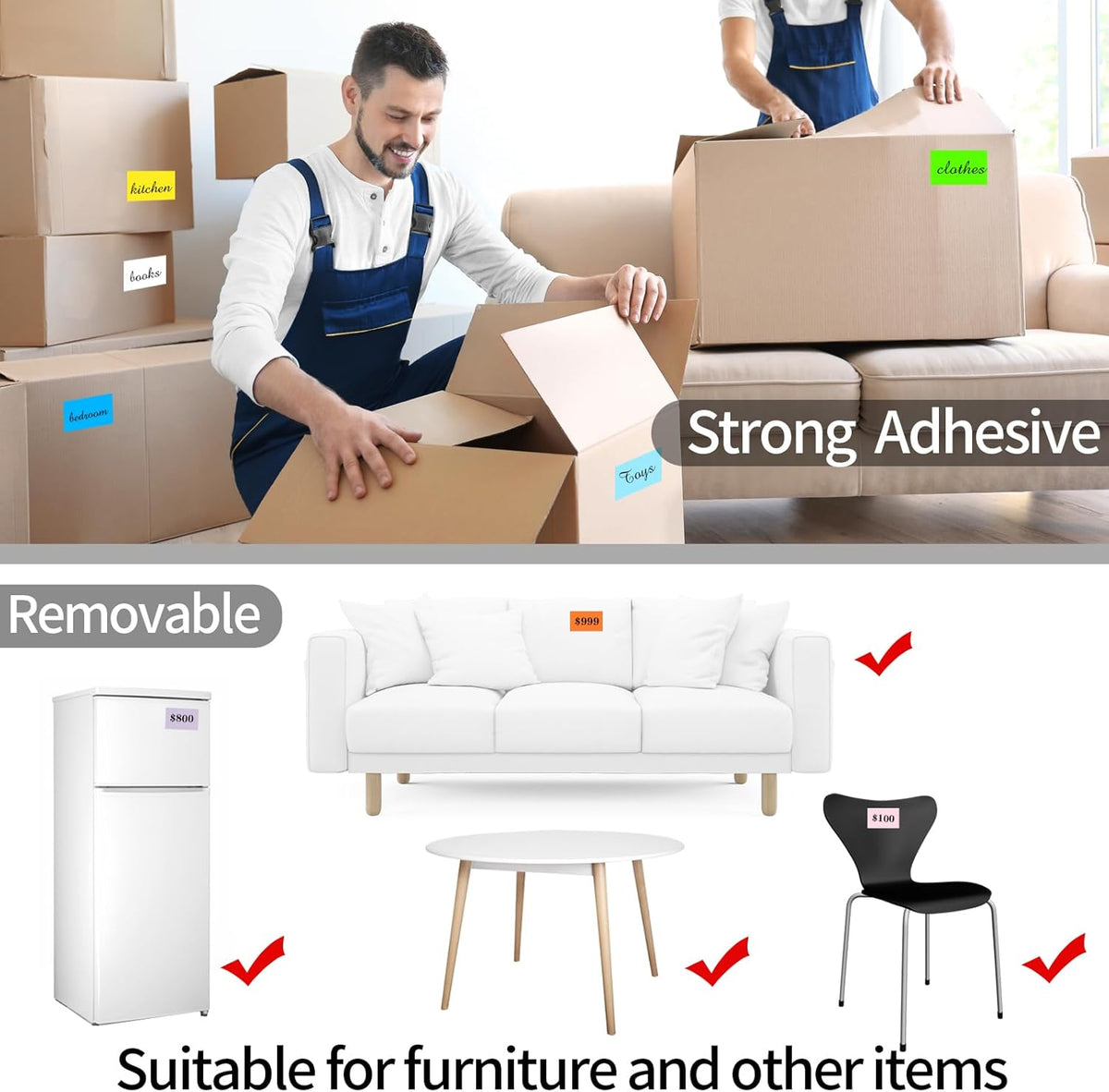 STARLIBOO Colored Labels Stickers 3 x 2 Inch, Removable Rectangle Moving Labels Stickers, 250Pcs Garage Sale Price Stickers, Adhesive Moving Labels for Boxes(Lake Blue)