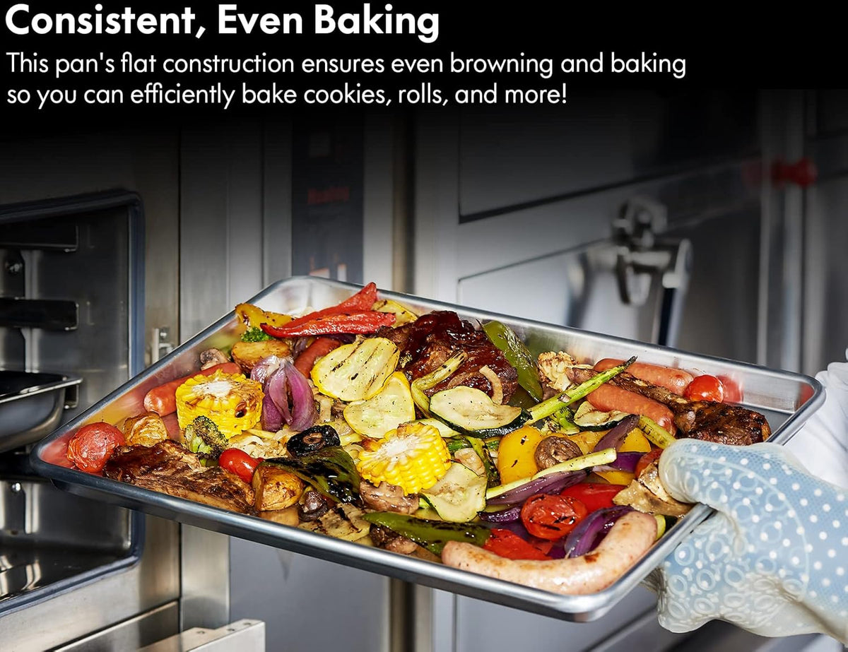 CURTA 6 Pack Aluminum Sheet Pan, NSF Listed Half Size 18 x 13 inch Commercial Bakery Cake Bun Pan, Baking Tray