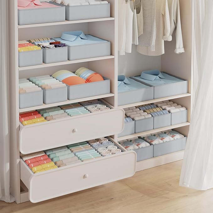 DIMJ Drawer Organizer Clothes Storage- 18 Pack Baby Dresser Organizer for Nursery, Foldable Closet Drawer Organizer Bins for Bedroom Organization, Fabric Storage Dividers for Socks, Underwears, Bras