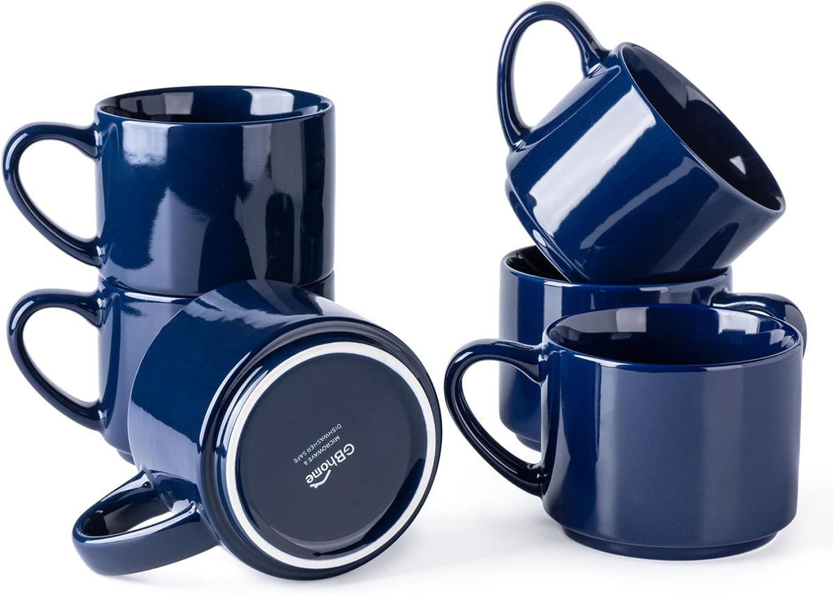 GBHOME 14 OZ Coffee Mugs Set of 6, Stackable Ceramic Mugs for Men, Women, Modern Coffee Cups for Latte,Cappuccino,Hot Cocoa. Dishwasher & Microwave Safe, Navy Blue