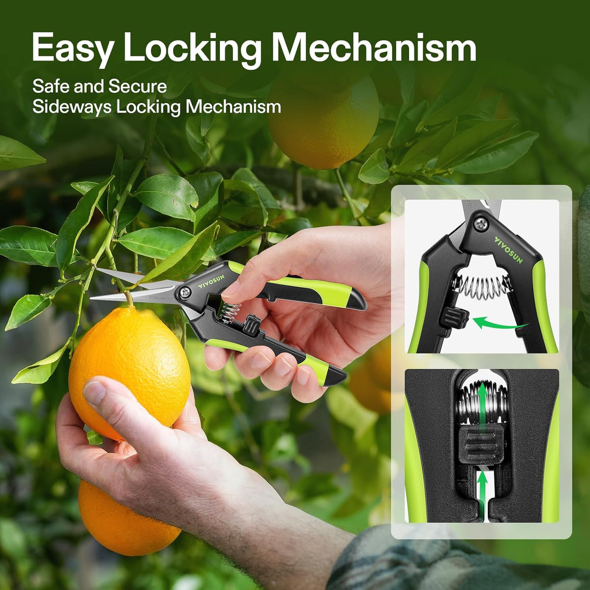 VIVOSUN Gardening Scissors, 6.5 Inch Hand Pruner, Pruning Shear with Straight Stainless Steel Blades, Garden Tools for Women Men, Black and Green