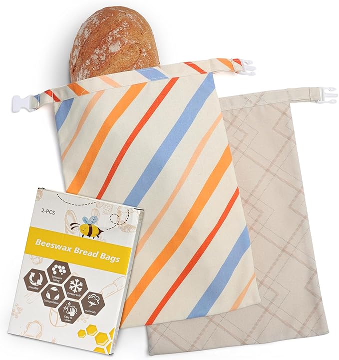 Reusable Bread Bags for Sourdough - Beeswax Cotton Bread Bags for Homemade Bread, Thicker Cloth Design for Freezing to Keep Bread Fresh, 2 Pack XL 17x13 Inch