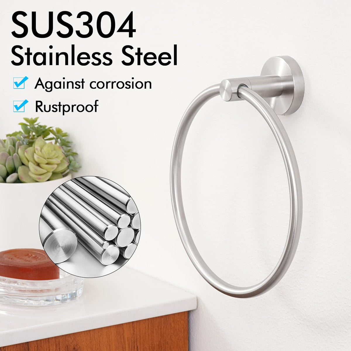 KES Towel Ring for Bathroom, Hand Towel Holder Round Towel Hanger Wall Mount SUS304 Stainless Steel Brushed Finish, A2180DG-2