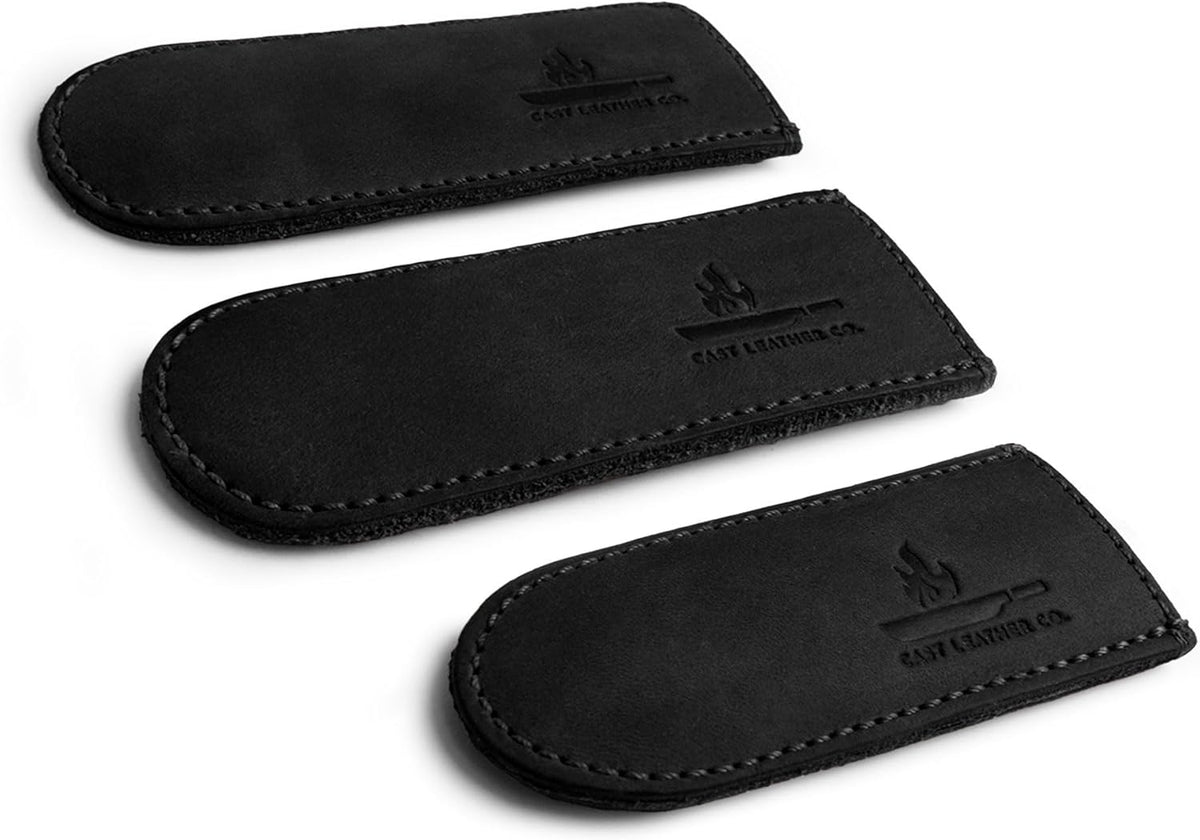 Leather Skillet Handle Cover for Cast Iron Skillets, Heat Resistant Pan Handle Covers (Charcoal Black)