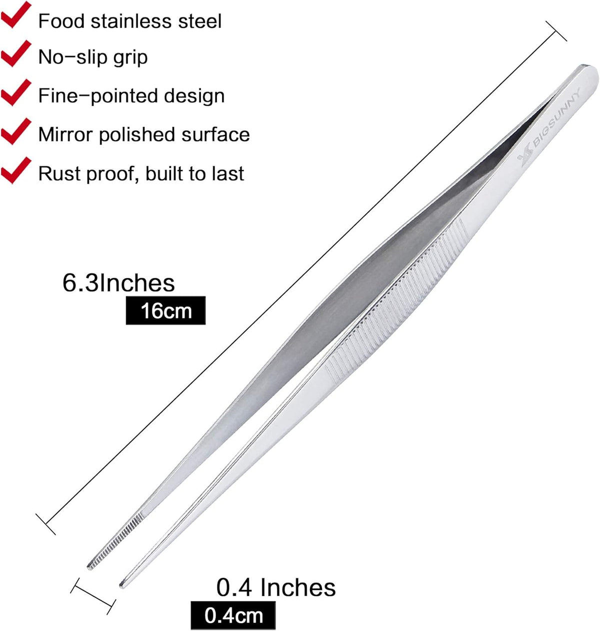 6.5 Inch Kitchen Tweezers Fine Tweezer Tongs, MSY BIGSUNNY Stainless Steel Food Tweezers Multi-function Cooking Tongs Kitchen Serving Tong