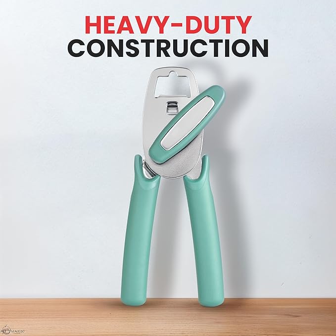 Zulay Kitchen Heavy Duty Stainless Steel Manual Can Opener – Ergonomic Soft Grip Handles, Smooth Edge Cutting Wheel & Large Built In Bottle Opener – Easy Turn Knob for Effortless Use - Mint