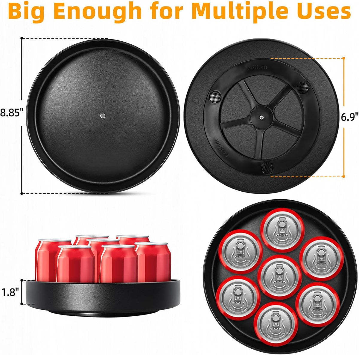 Metal Lazy Susan Organizer, 8.7 Inch Anti-Rust Turntable for Cabinet, Kitchen, Dining Table, Bathroom – Rotating Spice Rack, Spinner Storage, Round Carousel Organizer for Countertop Black