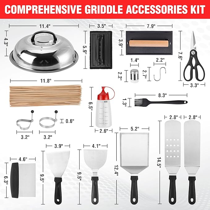 128 PCS Griddle Accessories Kit - Premium Flat Top Grill Accessories Set for Blackstone & Camp Chef, Stainless Steel BBQ Tool Utensils Gift Grilling Set for Lover Outdoor Men Women dad
