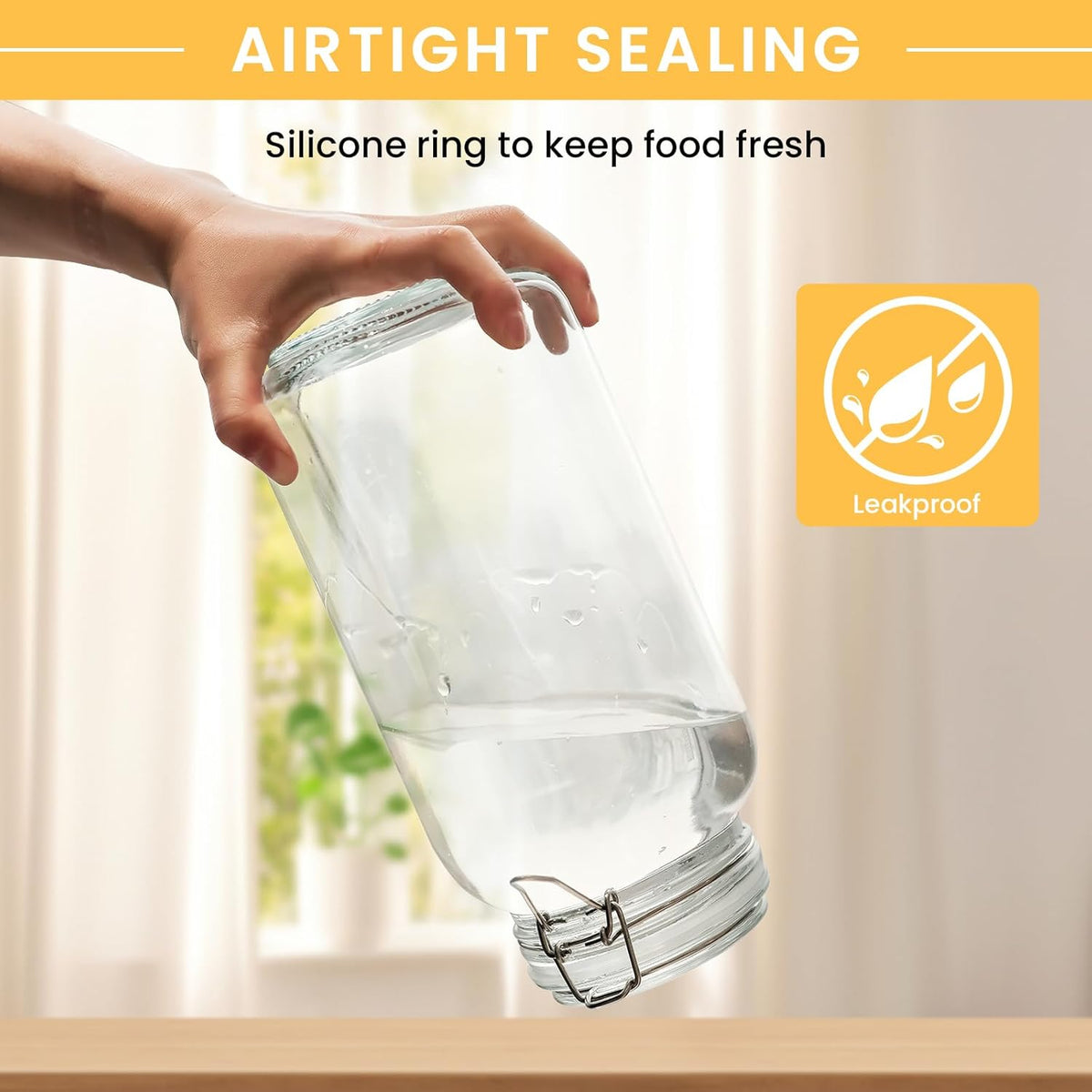 Glass Jars with Airtight Lid, Large Glass Food Storage Jars, 3 Pack Wide Mouth Airtight Glass Jars ffor Flour, Cereal, Coffee, Pasta and Canning(70OZ)