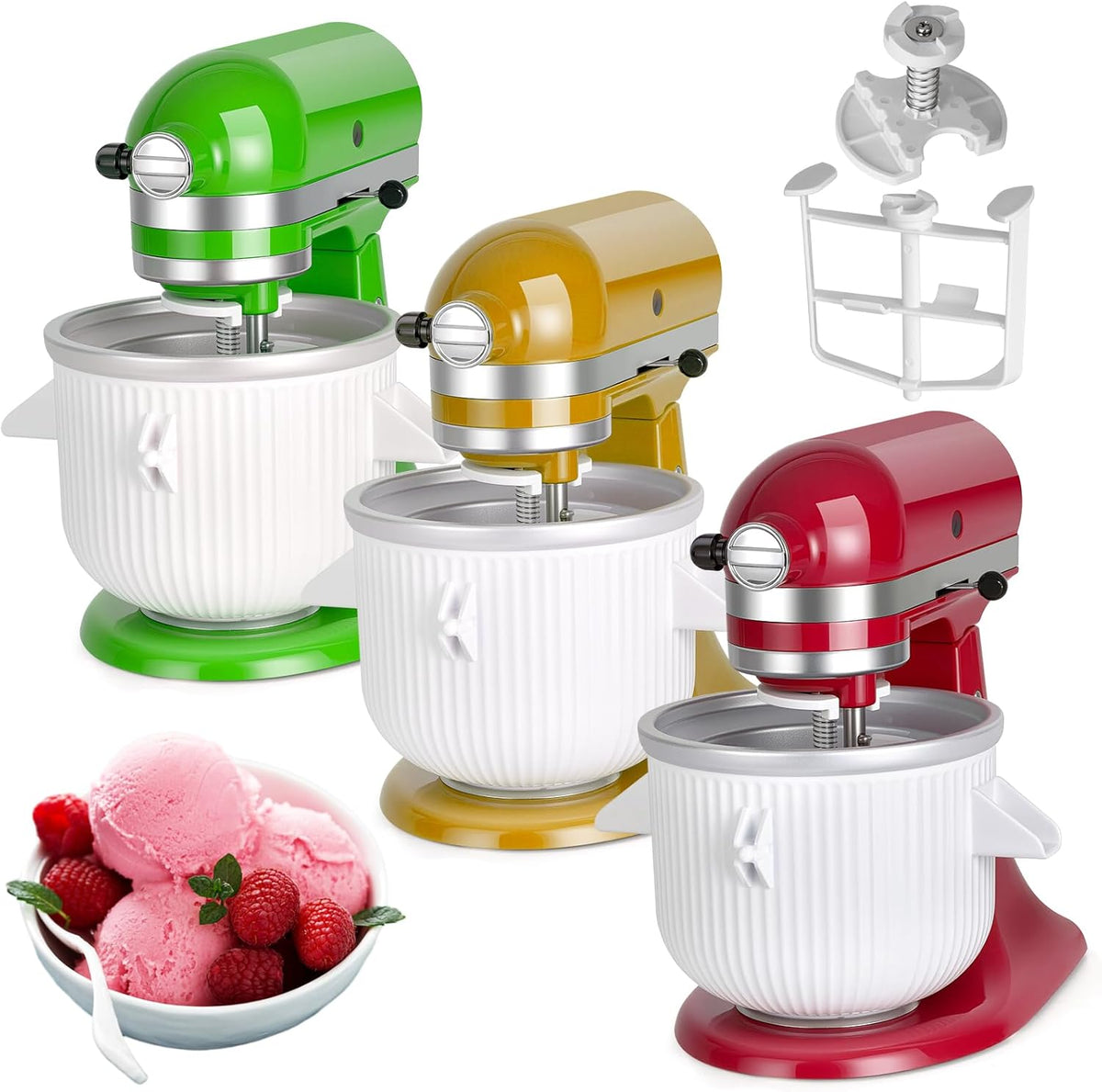 Ice Cream Maker Attachment for KitchenAid Stand Mixer, Ice Cream Bowl Compatible with 4.5Qt and Larger Stand Mixers, Ice Cream & Sorbet Gelato Maker Attachment, 2 Quart, White XTMZ