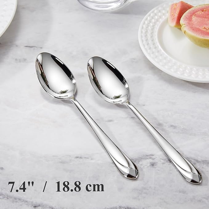 KEAWELL Premium Astra 4-Piece 7.4 inch Spoon Set – Mirror-Finished 18/10 Stainless Steel with Diamond-Faceted Handles Dishwasher Safe for Modern Dining (4, Dinner Spoons)