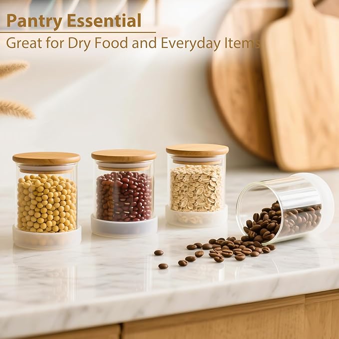 TBWIND 17oz Round Glass Storage Containers with Bamboo Lids – 12 Pack Small Airtight Clear Spice Jars for Pantry Organization, Kitchen Dry Food, Flour, Spice, Coffee Beans, Staples & Snacks