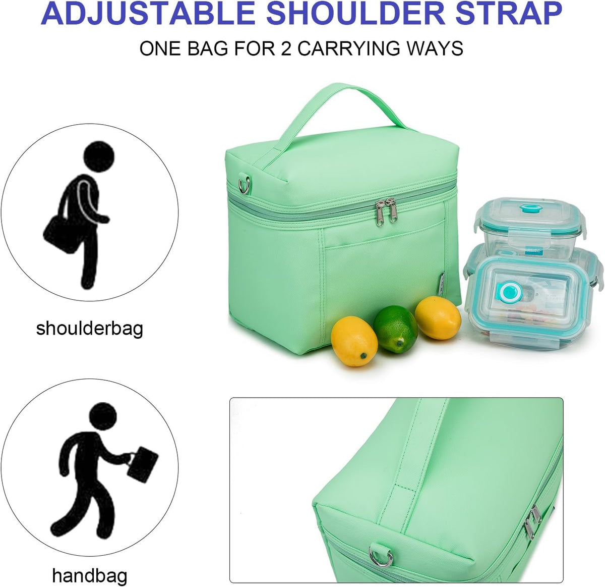 NOL Natural Organic Lifestyle Insulated Lunch Bags for Women Cooler Bag Lightweight Nylon Waterproof Lunch Box For Work (Medium(normal), Mint green)