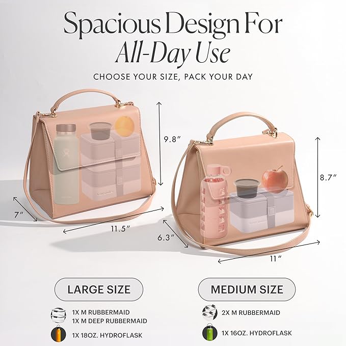 Beige Tan Medium Insulated Lunch Bag for Women for Work, Aesthetic Lunch Boxes and Classy Tote Bag Purse with Strap, Professional Ladies Lunch Bags, Chic Lunch Box for Women, the Office and Workplace
